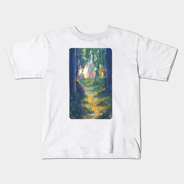 sunlit forest Kids T-Shirt by erinkatearcher